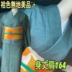 グリーン系色無地美品✨背紋なしシボあり生地　身丈肩164