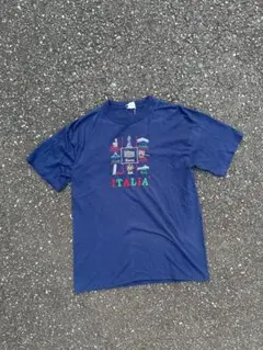 80s 90s イタリア　ヴィンテージ　tシャツ　半袖　古着　ローマ　ネイビー