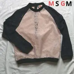 MSGM 美品 希少 レース オーガンジートップス 透け 長袖 ピンク ネイビー