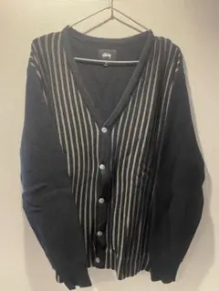 m 黒 stussy stripe cardigan カーディガン