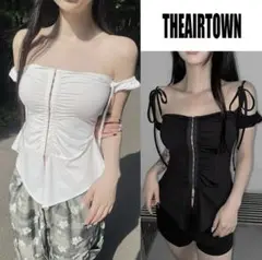 THEAIRTOWN ショルダーリボン オフショル フレア トップス