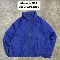90s USA製 J.C.Penneyフルジップ ナイロンジャケット 青