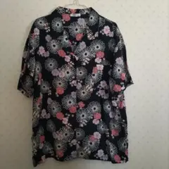 Disney ミッキー&ミニー和柄 花柄アロハシャツ ネイビー