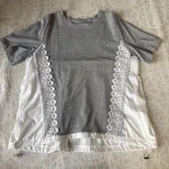 グレー✖️ホワイトレース付き異素材Tシャツ MーLサイズ