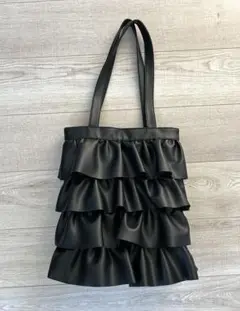 フリル　レザー　バッグ　ブラック　美品