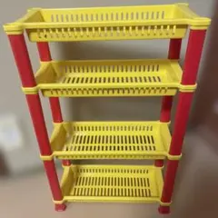 【即購入OK】昭和　レトロ　ポップ　プラスチック収納カゴ　時代物　赤　黄