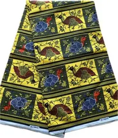 週末限定SALE アフリカ布　生地　1ヤード　黄色　鳥　アフリカンファブリック