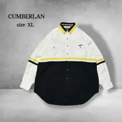 CUMBERLAN白黒黄色 配色切り替えボタンダウンシャツネイティブ刺繍F800