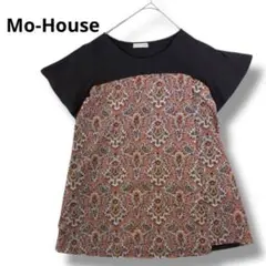Mo-House プリント柄 半袖トップス　ブラック　サイズ記載無し　レッド