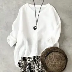 美品♪アーバンリサーチドアーズ　リネン　長袖　ブラウス　Ｖネック　オーバーサイズ