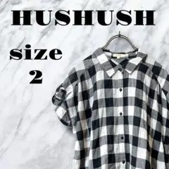 S【良品】HUSHUSH 半袖 チェック柄 レギュラーカラー 黒 白【2】