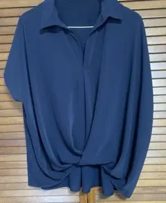 値下 ロペピクニックネイビー ドレープデザイン シャツ