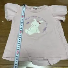 マリアージュ ウサギ刺繍 ピンク フリル袖 Tシャツ