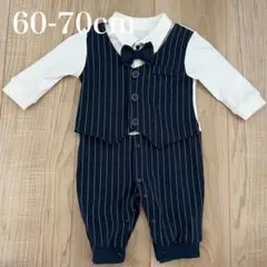ストライプ柄ロンパース 60-70cm ネイビー