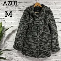AZUL by moussy ビッグカラーニットジャケット 白×黒 S
