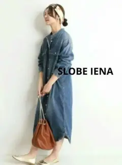 スローブイエナ LE DENIM ロングワンピース コンチョボタン バンドカラー