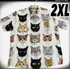 (504)2XL メンズアロハ　ネコ総柄　猫図鑑　オーバーサイズ