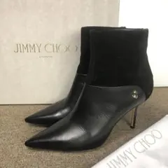 37.5 JIMMY CHOO ショートブーツ 黒 コンビ BEYLA 85