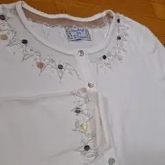 ゼロエミッションの刺繍、ビーズ付きホワイトカーディガン綿100%