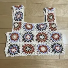 フラワークロシェ編みビスチェトップス