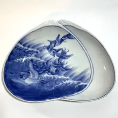古伊万里 貝型 千鳥と波 高台 お皿 骨董