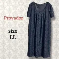 Provador【LL】総レース半袖タックワンピース ブラック フェミニン 黒