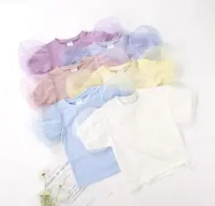 140cm ホワイト　パフスリーブTシャツ