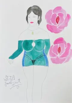 自画像ドローイング♡A4水彩アクリル絵画原画抽象画
