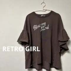 [RETRO GIRL]レトロガール　フリル袖ブラウンTシャツ