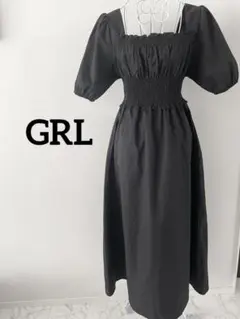 【GRL】シャーリングロングワンピース　ブラック　M