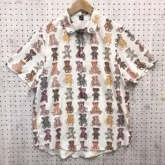 タグ付き新品 熊 クマ テディ ベア 総柄 アニマル プリント 半袖 シャツ