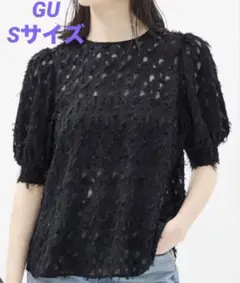 【美品】GU カットジャガードブラウス　S ブラック