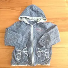 パーカー　リボン　ドット　フリルネイビー　女の子　130cm