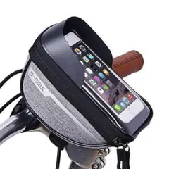 【スマホホルダーバッグ 灰】ハンドルバーバッグ フロント トップチューブ 自転車