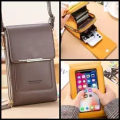 ショルダーバッグ スマホケース 小物入れ 多機能 便利 肩掛け バッグ グレー