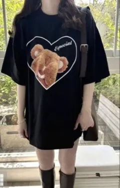 GRL テディベアフォトプリントルーズTシャツ bo010
