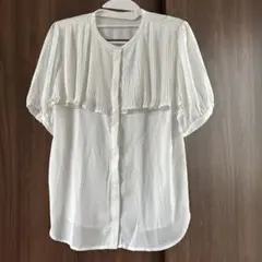 値下げye libare グリーンパークス ホワイト プリーツ 半袖シャツ　美品