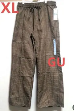 GU ブラウン系チェック XL カジュアルパンツ　チェックワイドパンツXL