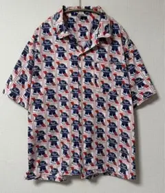 Pabst Blue Ribbon 総柄 半袖シャツ 白 Mサイズ