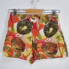 レディース ショートパンツ オレンジ ベージュ 総柄 ウエストゴム タグ類なし