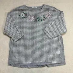 SIMPLE LIFE （シンプルライフ） 花柄刺繍・七分袖チェック柄トップス