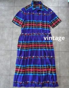 vintage チェック×花柄　ワンピース　レトロ　SOEN MODE 　装苑