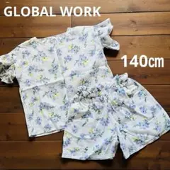 GLOBAL WORK セットアップ　上下セット　花柄　フリル袖　麻混 140