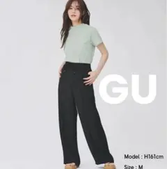 GU ドローストリング イージーワイドパンツ L ブラック