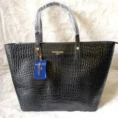 ほぼ新品 Moda Principe トートバック クロコ A4可 　黒