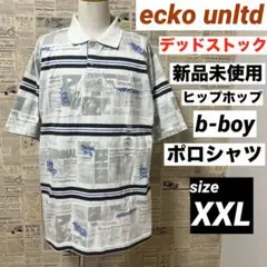 新品未使用！ecko unltd ポロシャツ ボーダー　総柄　刺繍　XXL