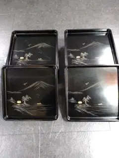 大極上 本家真塗師 前山義雄作製 漆器 角盆 御膳 10個組 骨董品