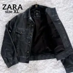 【ZARA】 レザートラッカージャケット ブラック系 XLサイズ