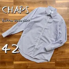 【美品】CHAPSチャップス コットン製ストライプ柄BDシャツ L青ブルー