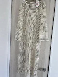 アイボリー メッシュ 長袖 ロングワンピース